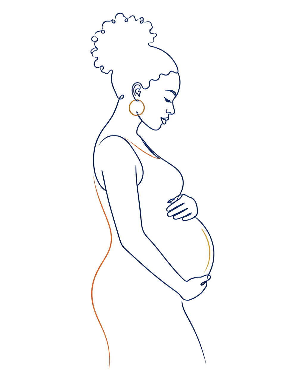 Line drawing of a Black pregnant woman resting her hands on her belly